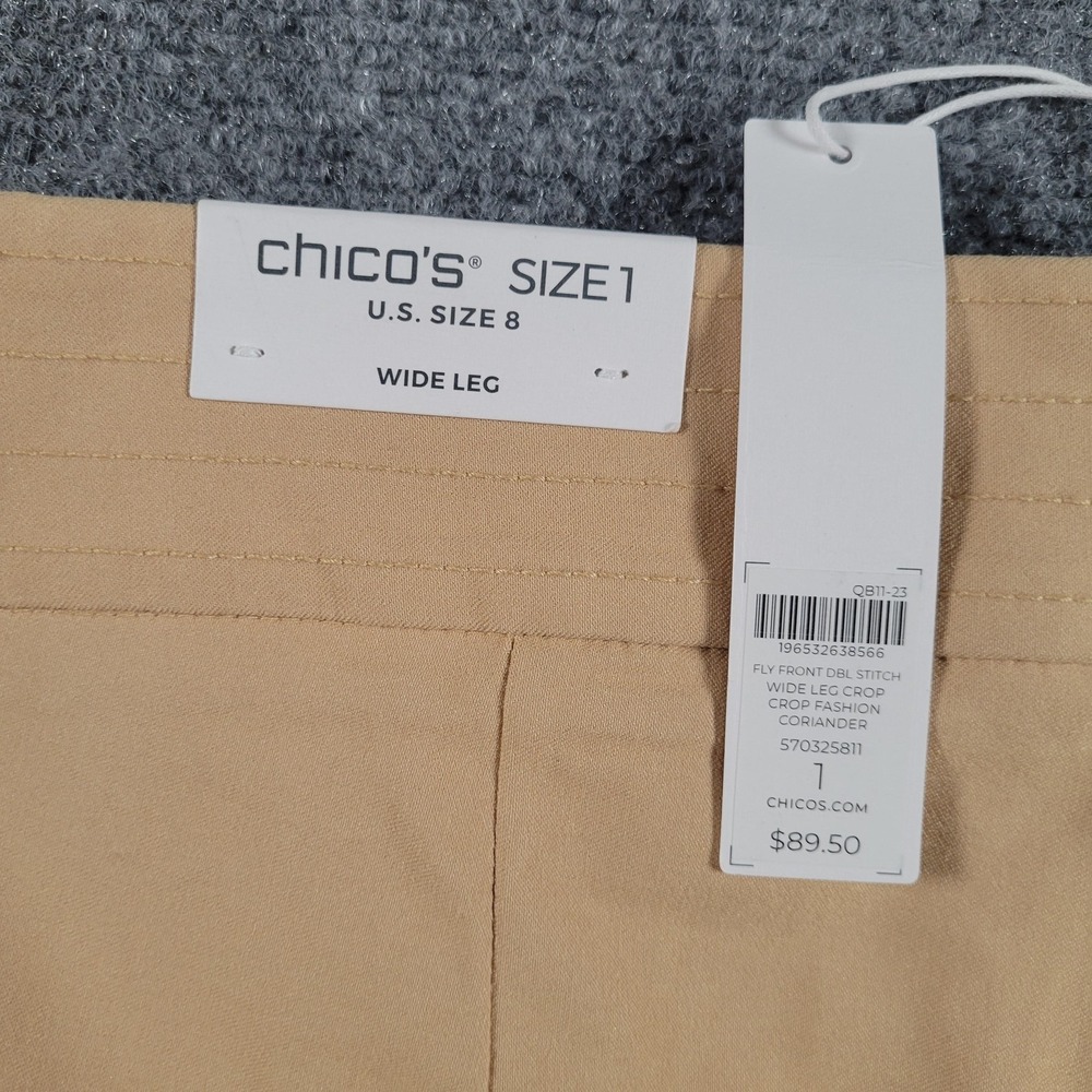 Chico's Pants Womens 8 Khaki Wide Leg Crop Chino Fly Front Double Button NWT - Picture 3 of 7